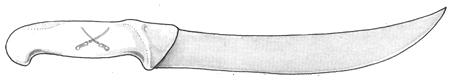 The butcher's steak knife looks like a scimitar. It is long, strong, and curved.